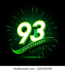93rd anniversary neon text vector design template. green number neon logo, light banner design element colorful design trend, night bright advertising neon text anniversary event party template