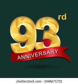 93rd anniversary years celebration logotype. Logo gold numbers and ribbon gray background. 