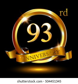 93rd golden anniversary logo, 93 years anniversary celebration with ring and ribbon.