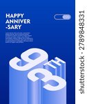 93rd Modern anniversary poster template featuring a bold 3d isometric number on a vibrant blue background.