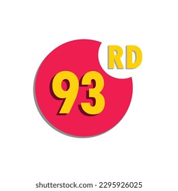 93rd  ninety third Ordinal number in the circle, counting anniversary typography letter icon vector symbol logo illustration line editable stroke flat design style isolated on white