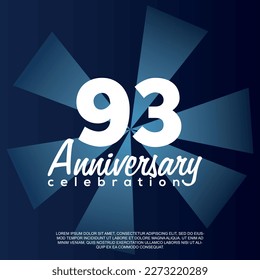 93rd year anniversary celebration vector template design illustration with white text elegant blue shiny background.	