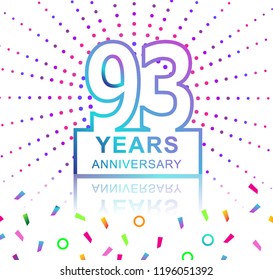93rd years anniversary celebration with colorful design with fireworks  and colorful confetti isolated on white background. for birthday celebration.
