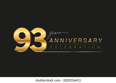 93rd years anniversary celebration logotype. Anniversary logo with golden and silver color isolated on black background, vector design for celebration, invitation card, and greeting card.