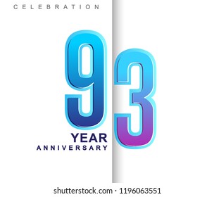 93rd Years Anniversary with colorful design. Applicable for brochure, flyer, Posters, web and Banner Designs, anniversary celebration