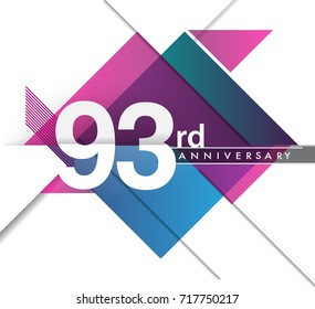 93rd years anniversary logo with geometric, vector design birthday celebration isolated on white background.