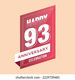 93rd years anniversary logo template on brown background. celebrating whitenumbers with whiteribbon vector and confetti isolated design elements
