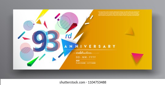 93rd years anniversary logo, vector design birthday celebration with colorful geometric background and circles shape.
