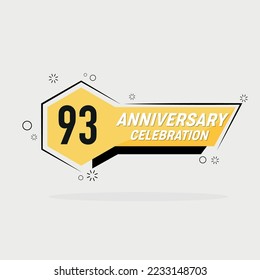 93rd years anniversary logo, vector design with yellow geometric shape with gray background .