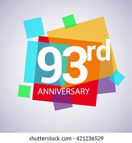 93rd years anniversary logo, vector design birthday celebration with colorful geometric isolated on white background.