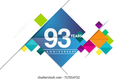 93rd years anniversary logo, vector design birthday celebration with colorful geometric background and circles shape.