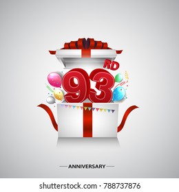 93rd years anniversary logotype with elegant blue color and ribbon isolated on white background for celebration