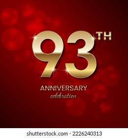 93th Anniversary Celebration. Golden number 93 with sparkling confetti and glitter for celebration events, wedding, invitation, greeting card. Vector illustration EPS10