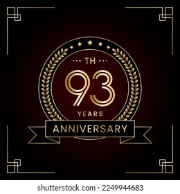 93th Anniversary Logo Design Concept with Laurel wreath for Birthday Celebration Event. Line Art Design, Logo Vector Template