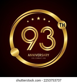 Concepto de diseño del logo del 93 aniversario con anillo de oro. Plantilla de vectores de logotipos