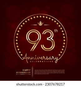 93th anniversary logo with double line number and golden text for birthday celebration event, invitation, banner poster, flyer, and greeting card, vector template