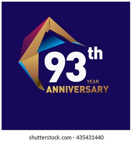 93th anniversary logo with gold shape modern looks. Anniversary signs illustration. Gold anniversary logo design and illustration