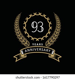 93th anniversary logo with gold and white frame and color. on black background