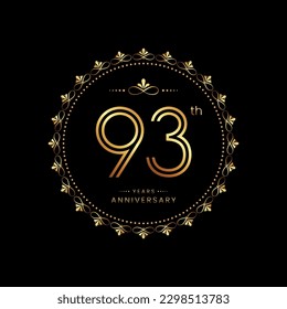 93th anniversary logo with golden number for celebration event, invitation, wedding, greeting card, banner, poster, flyer. Ornament vector design