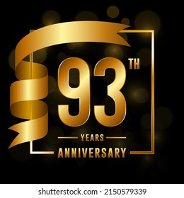 93th Anniversary logotype. Anniversary celebration template design with golden ribbon for booklet, leaflet, magazine, brochure poster, banner, web, invitation or greeting card. Vector illustrations.