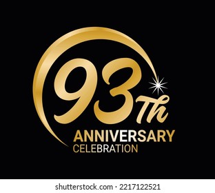 93th Anniversary ordinal number Counting vector art illustration in stunning font on gold color on black background