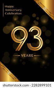 93th Anniversary template design with double line numbers. Golden anniversary template. Vector