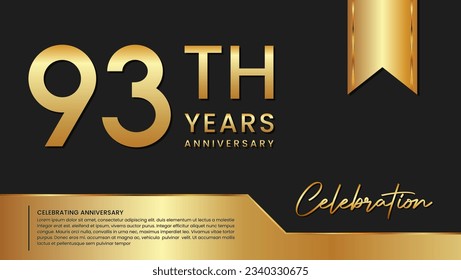 93th anniversary template design in gold color isolated on a black and gold background, vector template