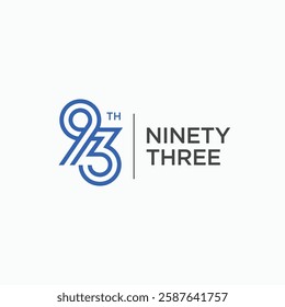 93th line art outline logo. 93 number ninety three modern logo icon vector sign symbol illustration