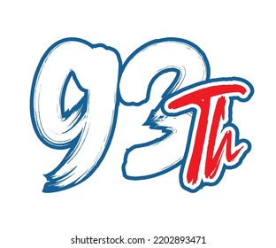 93th Ordinal Number counting vector art illustration with stunning font on red trim blue on white background