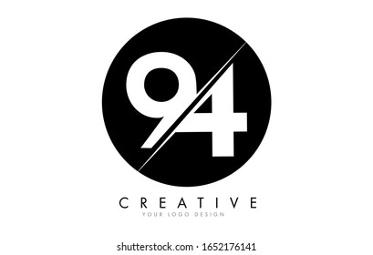 94 9 4 Diseño de logotipo numérico con un corte creativo y fondo de círculo negro. Diseño de logotipo creativo.