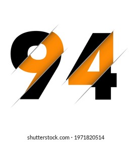 94 9 4 Number Logo Design with a Creative Cut and Black Circle Background. Creative logo design.