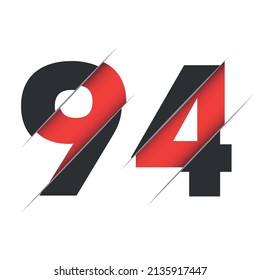 94 9 4 Diseño de logotipo numérico con corte creativo y fondo de círculo negro. Diseño de logotipo creativo.
