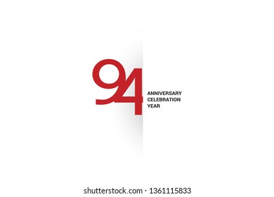 94 anniversary, minimalist logo. 84th jubilee, greeting card. Birthday invitation. 84 year sign. Red space vector illustration on white background - Vector