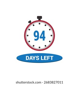 94 días restantes Vector de icono de reloj contando días y tiempo restante, alarma de cuenta regresiva