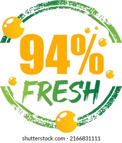 94% Fresh Vector Illustration of fresh food on Green, Orange and white background, graphic label or sticker and product label