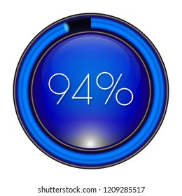 94% Glass blue  Vector loader progress button. step by step zero to hundred. 3D high quality premium well aligned graphic