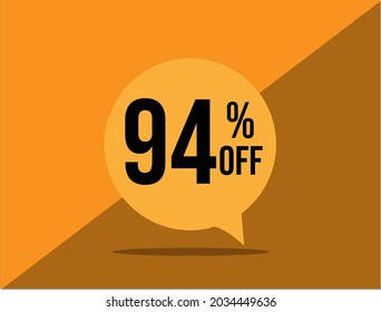 94% de descuento. Cartel con noventa y cuatro por ciento de descuento en un globo cuadrado amarillo.  