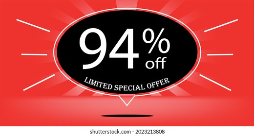 94% off black balloon and red, for limited special offer, red banner for special offers of promotions