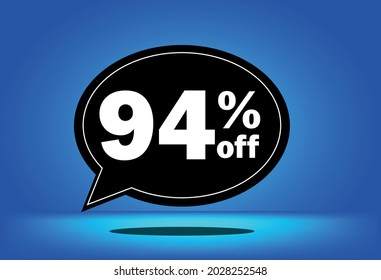 94% de descuento - globo flotante negro y azul - con fondo azul - banner para ofertas promocionales de descuento y reducción
