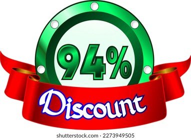 94% off, green disk and red ribbon, vector illustration for wholesale and retail, illustrative art, beautiful illustration, vector. God is good!