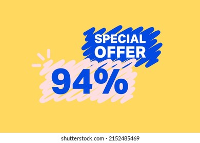 94% OFF Sale Discount banner shape template. Super Sale 94 percent Special offer badge end of the season sale coupon bubble icon. Modern concept design. Discount offer price tag vector illustration.