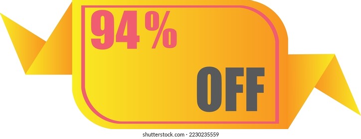 94% off sale label symbol, Sale tag vector badge template, 94% sale promotion flat icon, 94% Discount offer price label, clearance sale sticker emblem, 12 12 and black Friday discount modern colorful