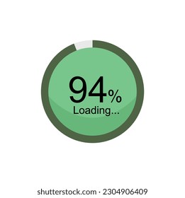 94 percent filled round loading. 94% loading or charging symbol. Progress, waiting, transfer, buffering or downloading icon. Infographic element for website or mobile app interface. svg