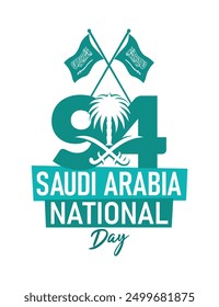 94 Saudi National Day. 23rd September. Arabic Text: Our National Day. Kingdom of Saudi Arabia. Vector Illustration. 