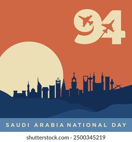 94 Saudi National Day. 23rd September. Arabic Text: Our National Day. Kingdom of Saudi Arabia. Vector Illustration.