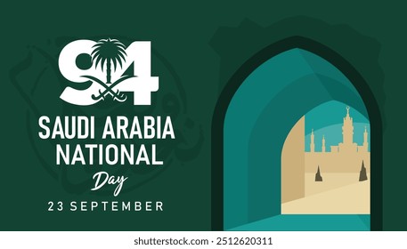 94 Saudi National Day. 23rd September. Arabic Text Translation: Our Saudi Arabia National Day. Kingdom of Saudi Arabia. Vector Illustration.