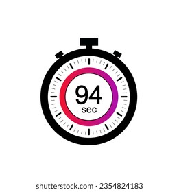 94 timer seconds symbol, 94 sec timer clock icon flat design isolated on white background.