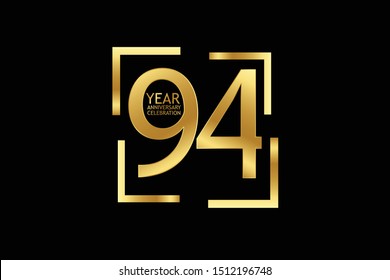 94 year anniversary celebration logotype. anniversary logo with golden and light white color isolated on black background, vector design for celebration, invitation and greeting card-Vector