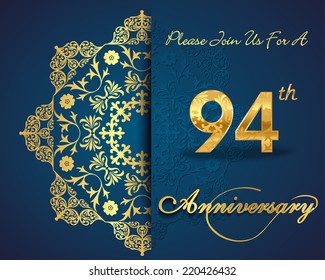 94 year anniversary celebration pattern design, 94th anniversary decorative Floral elements, ornate background, invitation card - vector eps10