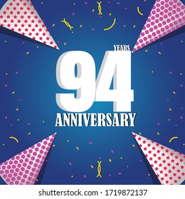Celebración del 94 aniversario, diseño vectorial para celebraciones, tarjetas de invitación y tarjetas de felicitación